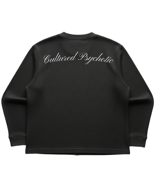 Black waffle knit oversized full-sleeve Back Design