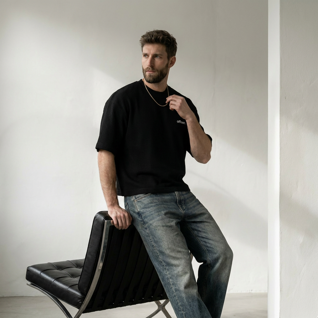 WaffleNet™ Boxy Tee (Black)