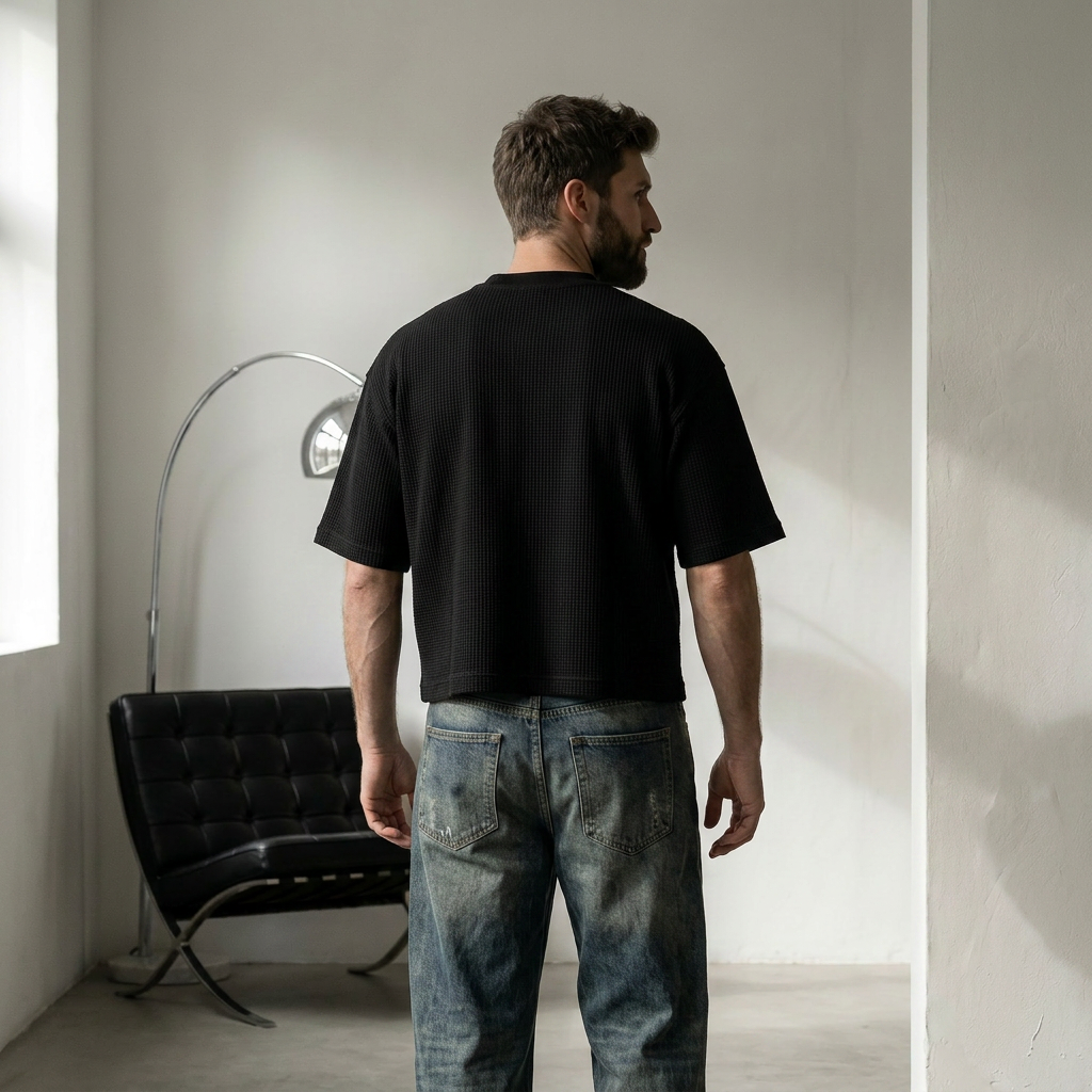 WaffleNet™ Boxy Tee (Black)