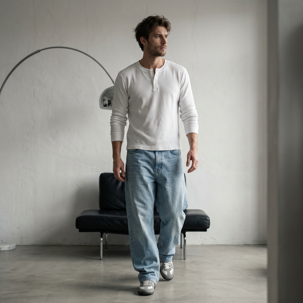 OFFSEN Waffle Henley – White