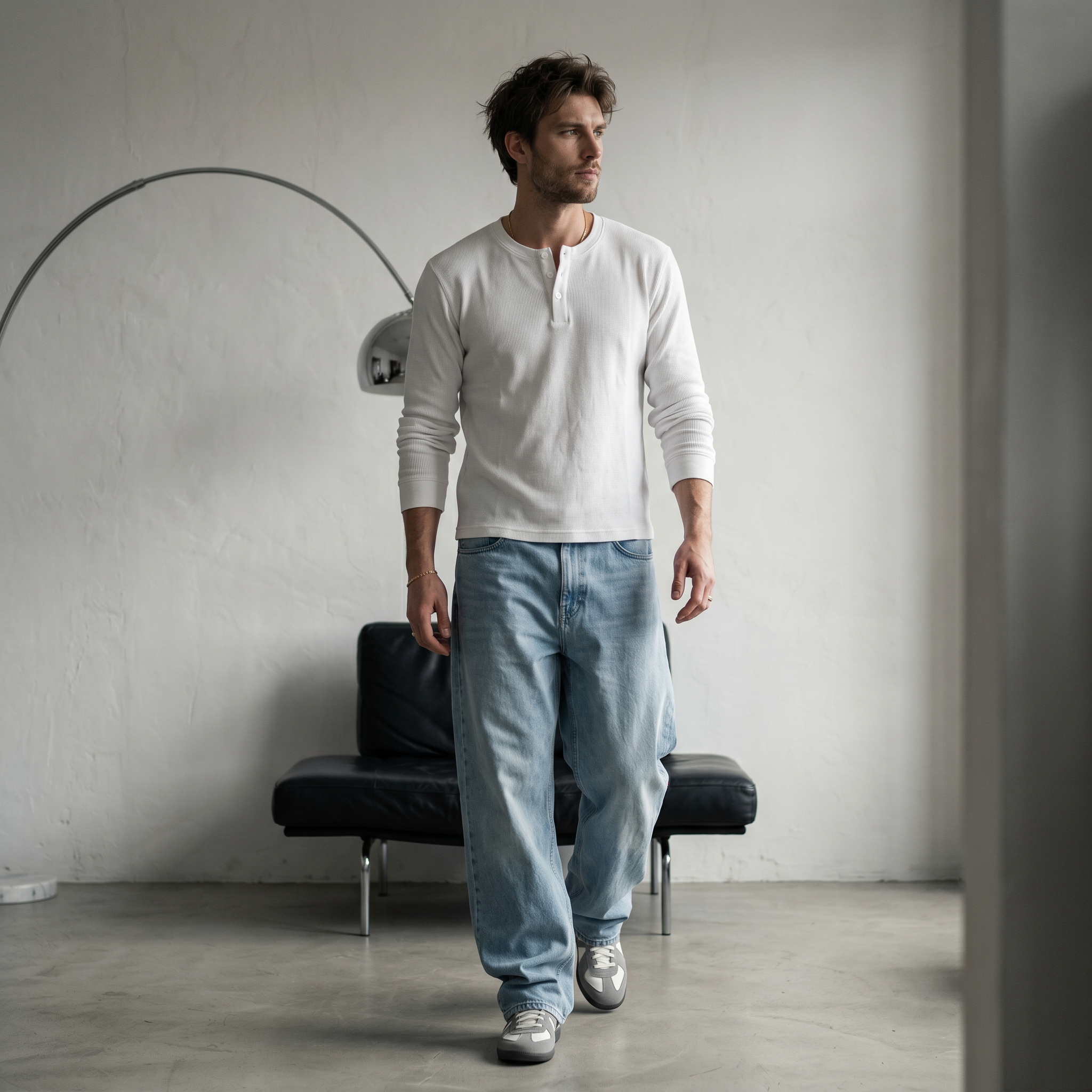 OFFSEN Waffle Henley – White