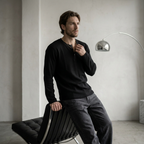 OFFSEN Waffle Henley --Black