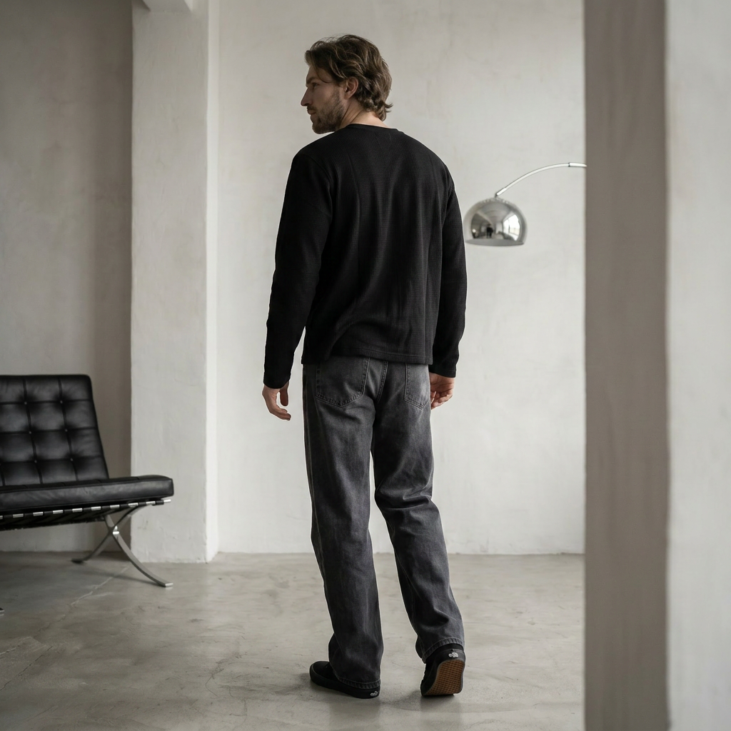 OFFSEN Waffle Henley --Black