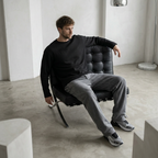 OFFSEN Black Waffle Knit Long Sleeve (Oversized Fit)