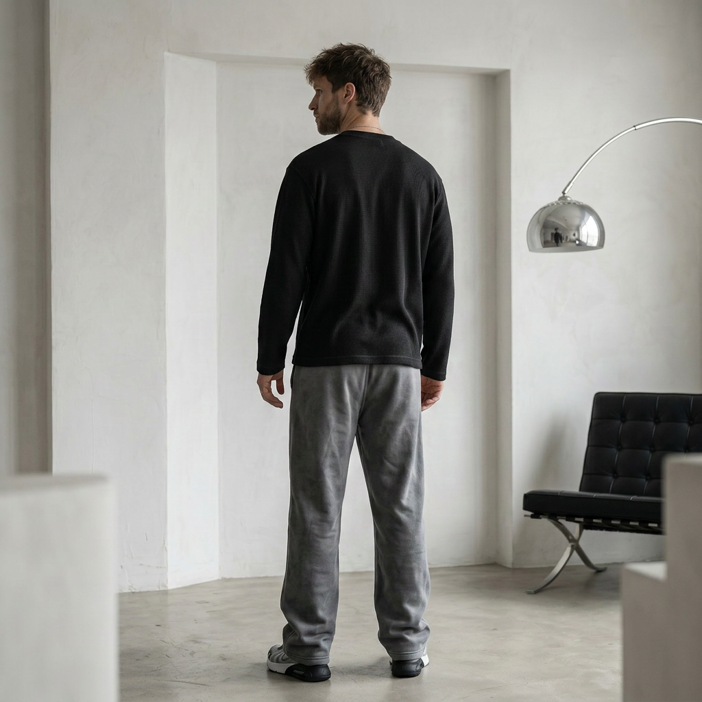 OFFSEN Black Waffle Knit Long Sleeve (Oversized Fit)