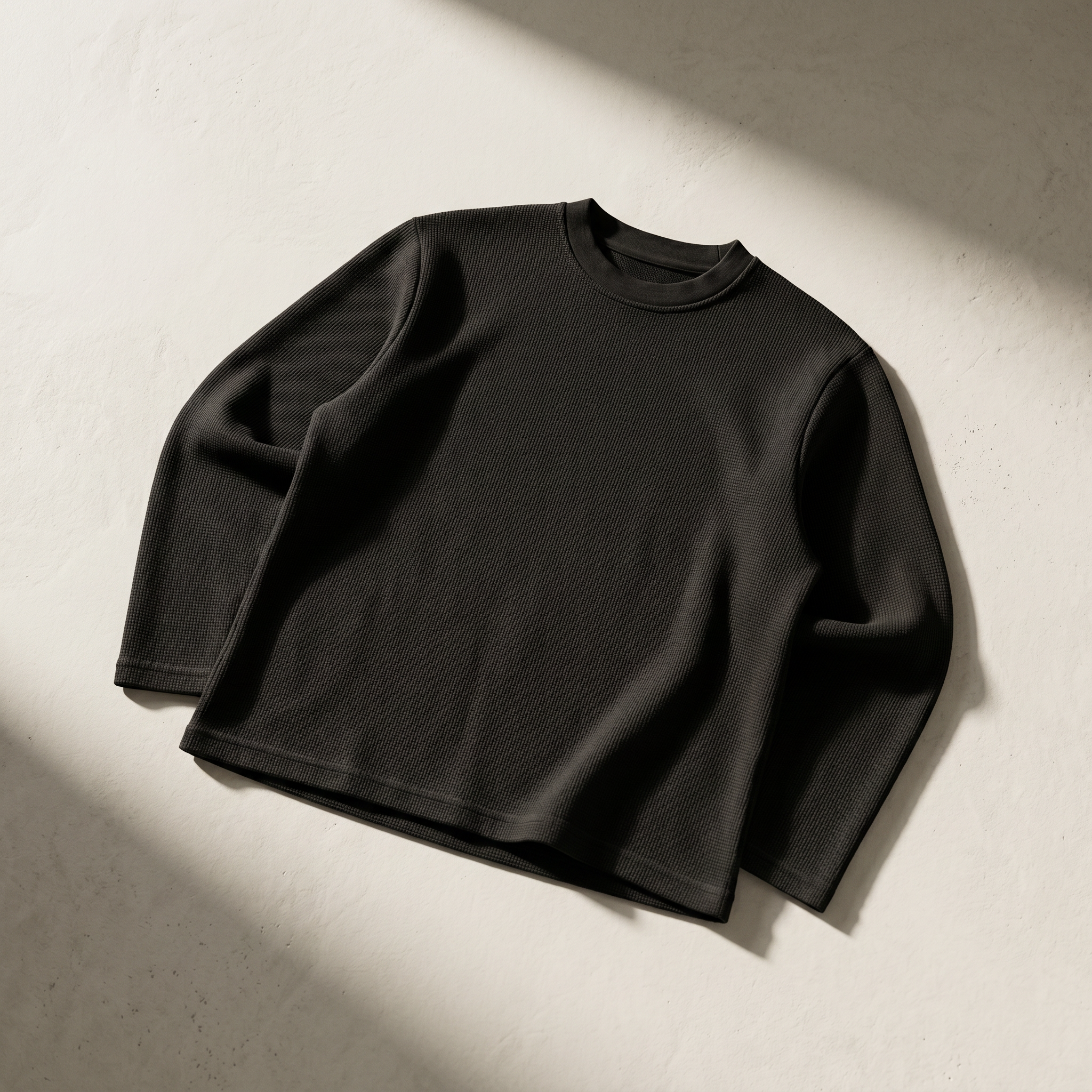 OFFSEN Black Waffle Knit Long Sleeve (Oversized Fit)