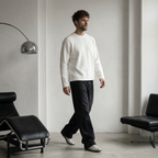 OFFSEN White Waffle Knit Long Sleeve (Oversized Fit)