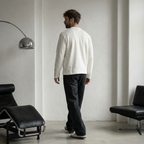 OFFSEN White Waffle Knit Long Sleeve (Oversized Fit)