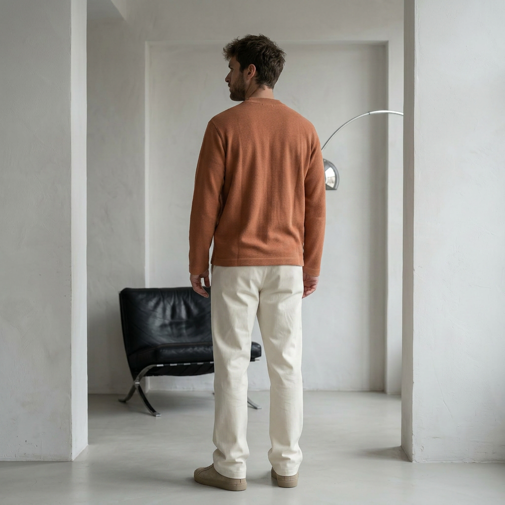 OFFSEN Brown Waffle Knit Long Sleeve (Oversized Fit)