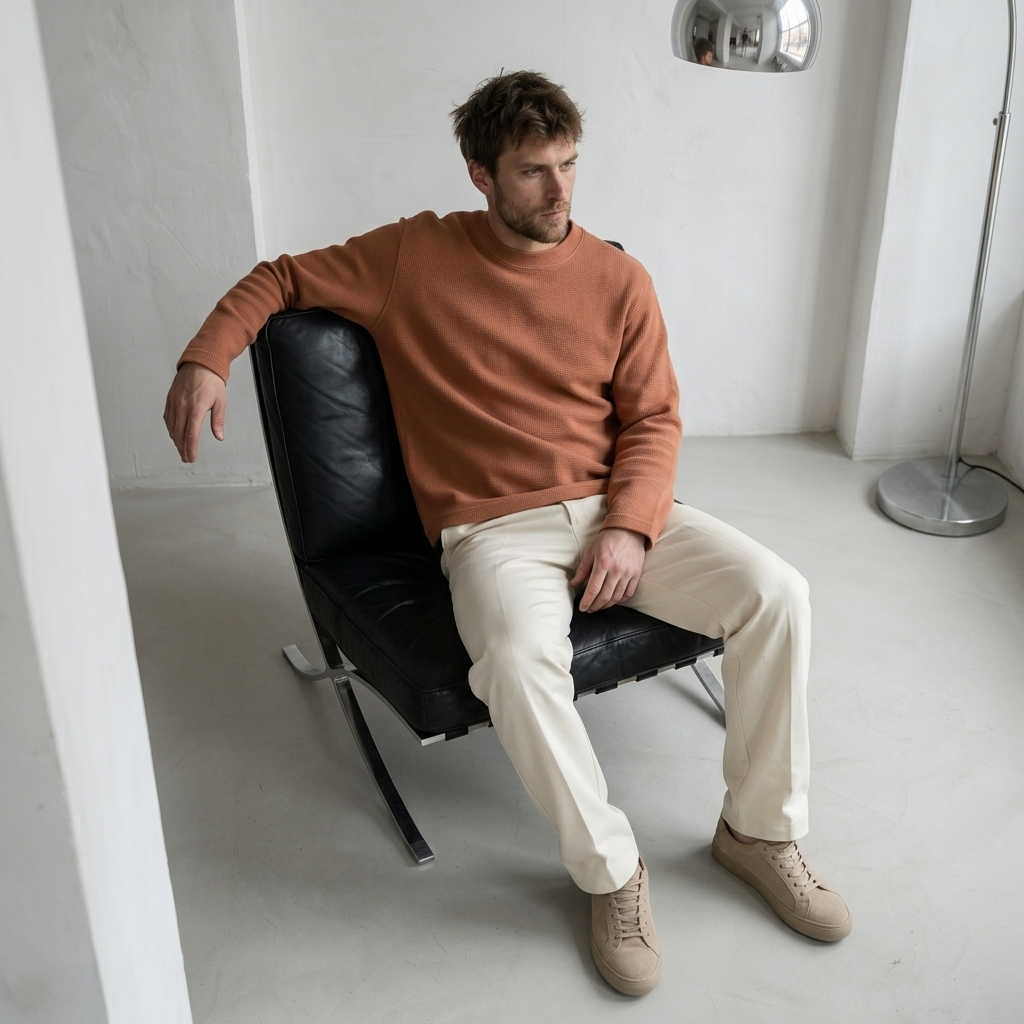 OFFSEN Brown Waffle Knit Long Sleeve (Oversized Fit)