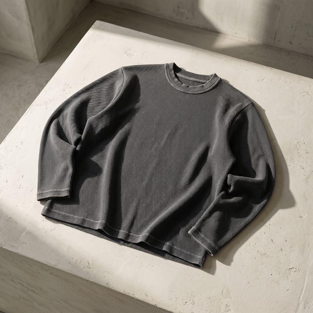 OFFSEN Waffle Cropped Tee – Ash Grey